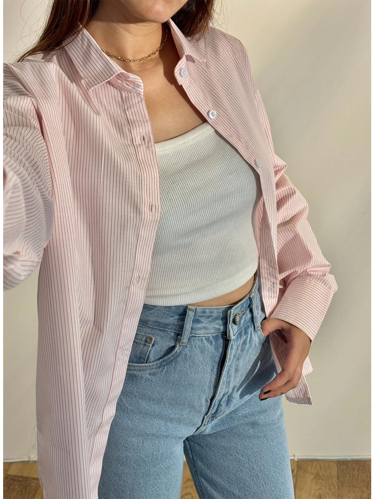 Candy Pink Striped Drop Shoulder Shirt - Image 5