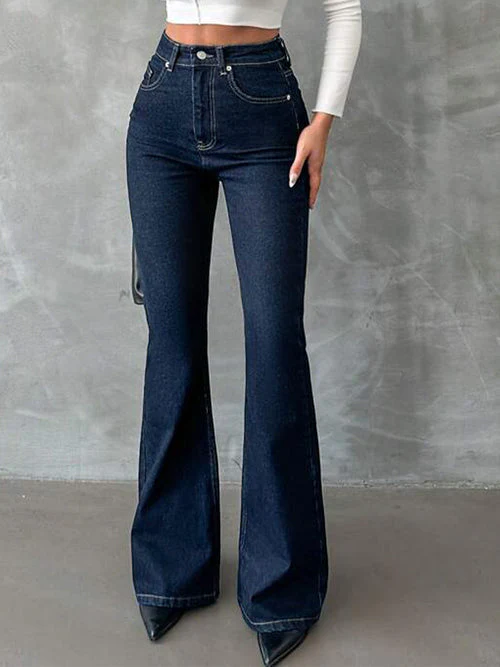 Classic Dark Blue Washed Bootcut Jeans - Image 3