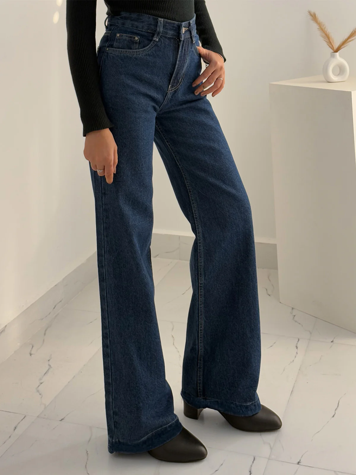 Dark Blue Wide Leg Jeans - Image 3