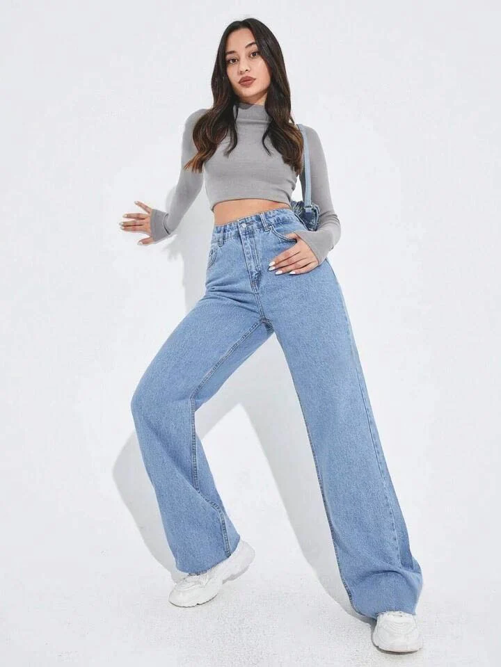 Ice Blue Raw Hem Straight Leg Jeans - Image 4