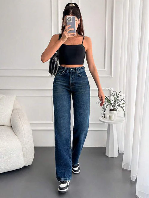 Slate Blue Tinted Stretchable Straight Leg Jeans - Image 3